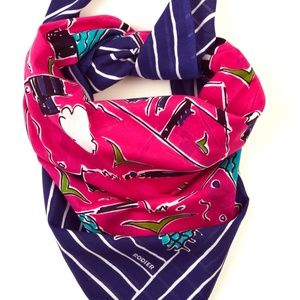 RODIER - 100% COTTON SQUARE SCARF SEAGULL SEASIDE COLLAGE MAGENTA